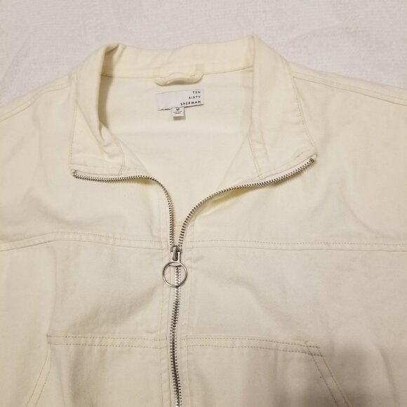 White 100% Cotton Jacket Cropped Baggy Fit Zip Sweater Medium Ten Sixty Sherman - Picture 3 of 11